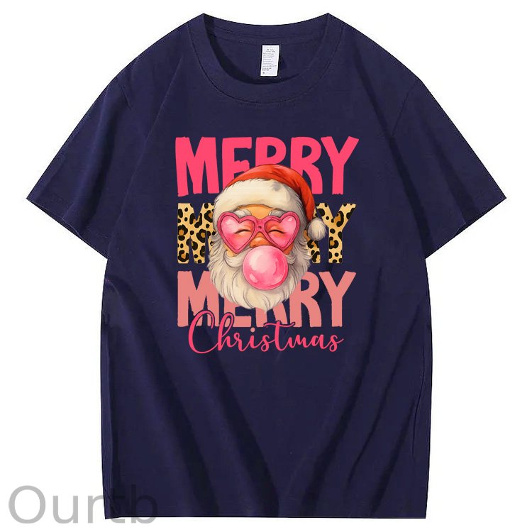 Mery Mery Mery Christmas  Santa Claus Pattern100% Cotton T-Shirt