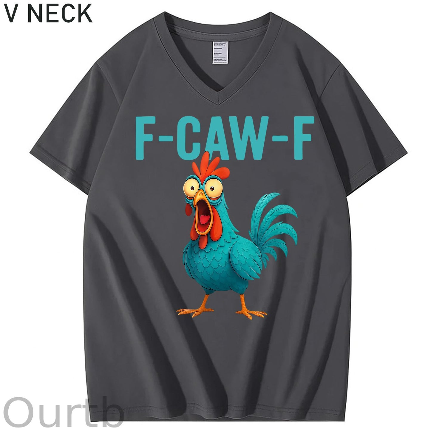 Funny Rooster Chicken F-Caw-F Chicken 100% Cotton V Neck T-Shirt