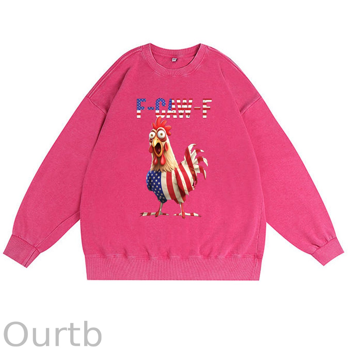 F-Caw-F  Shocked American Chicken Pattern  Vintage 100% 325g Cotton Washed Long Sleeve Sweatshirt