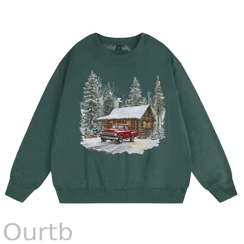 Retro Christmas Red Pickup Truck Winter 100% Cotton Fleece Sweatshirt