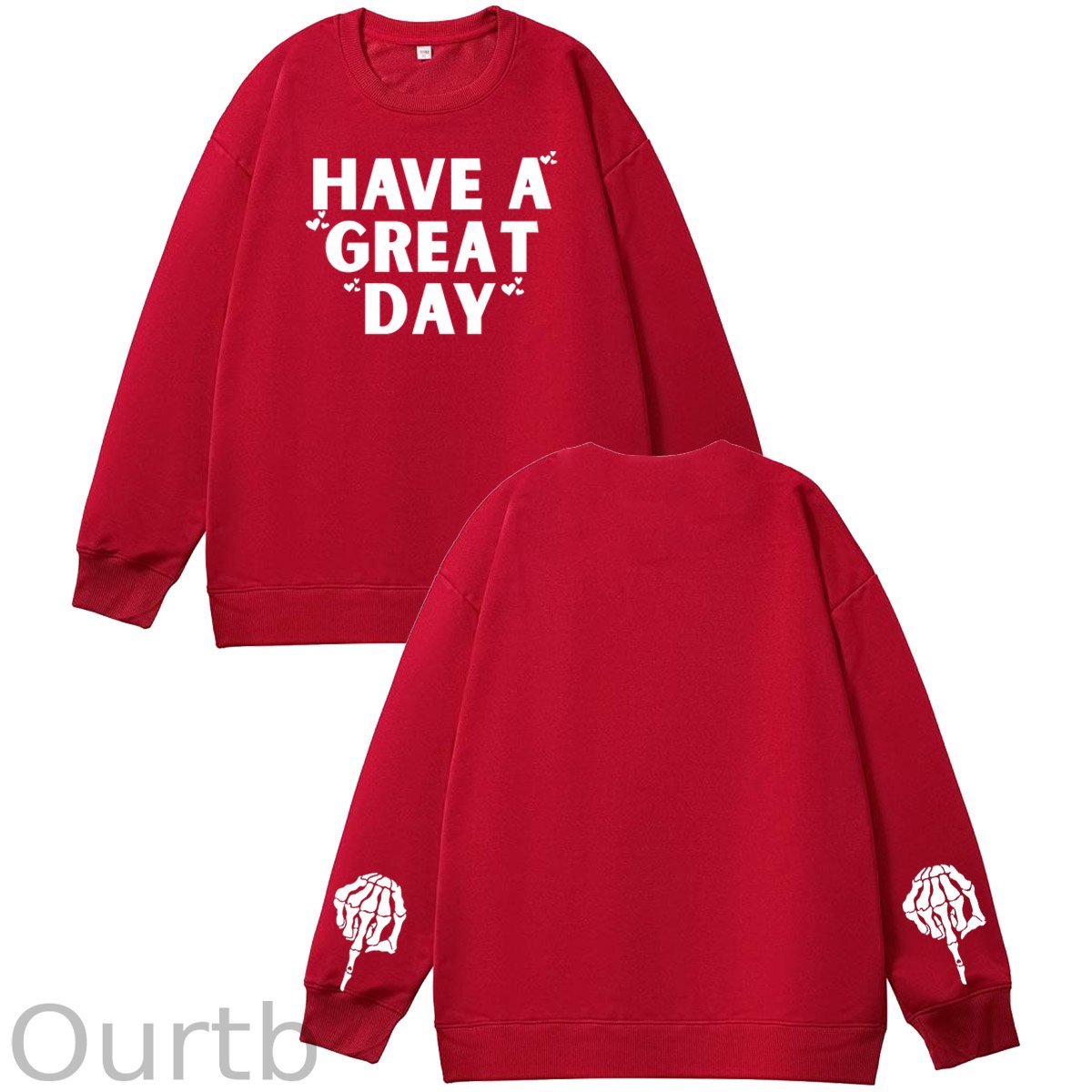 Have A Great Day Skull Pattern 100% 300g CottonCrew Neck Sweatshirt