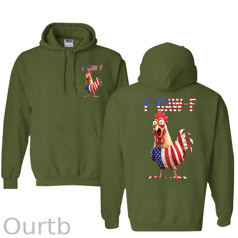 F-Caw-F Shocked American Chicken Pattern 100% 300g Cotton Classic Hoodie