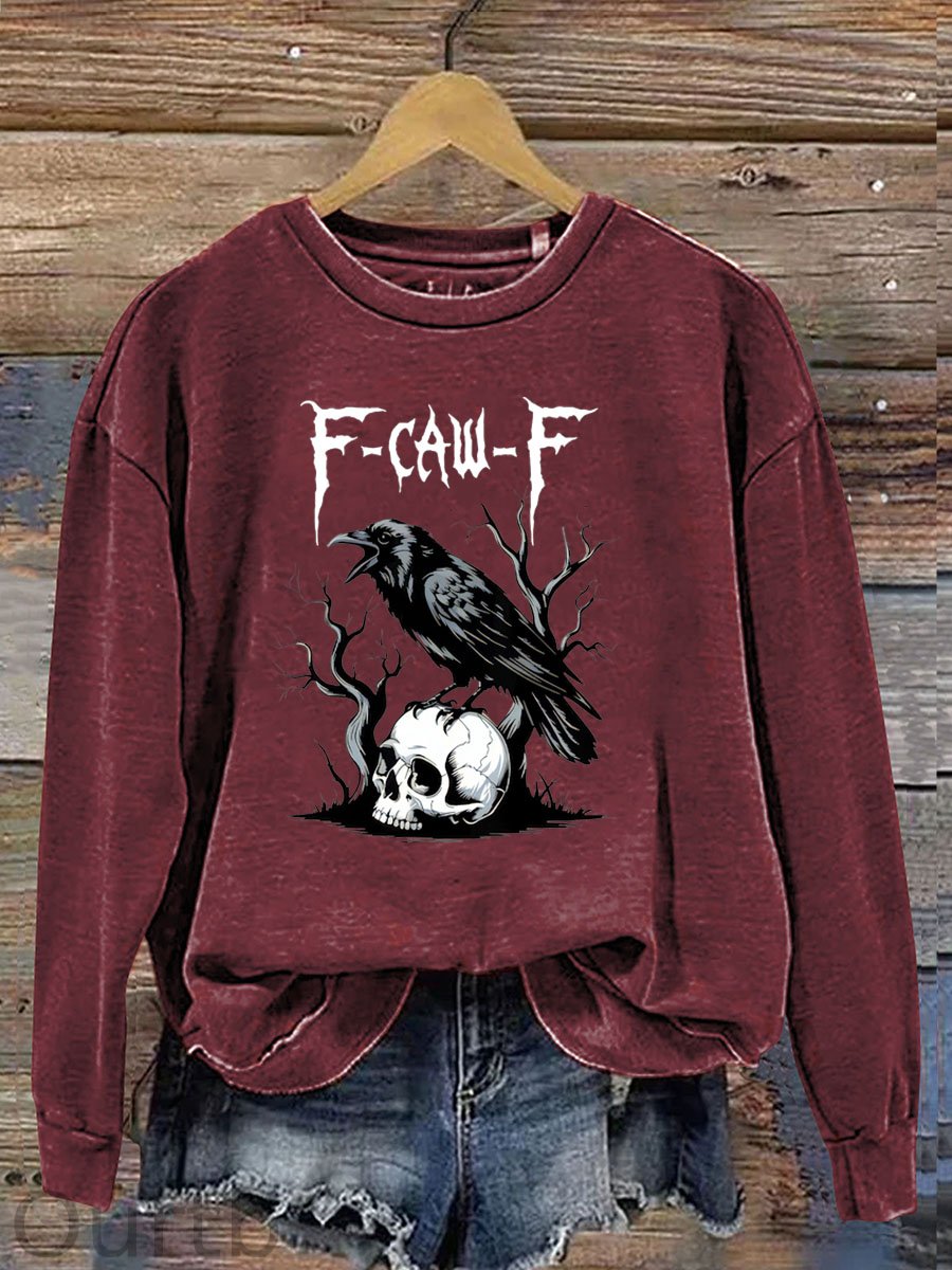 Women's Halloween Crow Stepping On A Skull F-Caw -F Pattern Print Casual Sweatshirt
