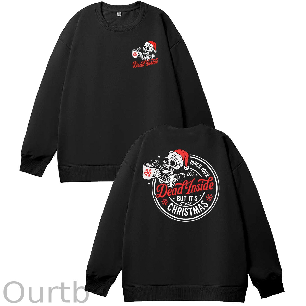 Christmas Dead inside Pattern  100% 300g CottonCrew Neck Sweatshirt