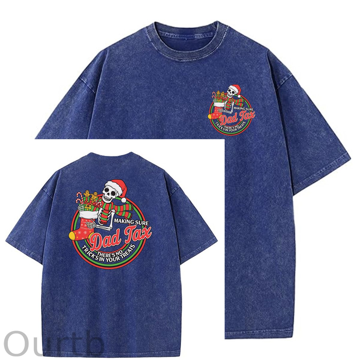 Christmas Dad Tax Pattern  Washed Distressed Crew Neck 100% Cototon T-Shirt