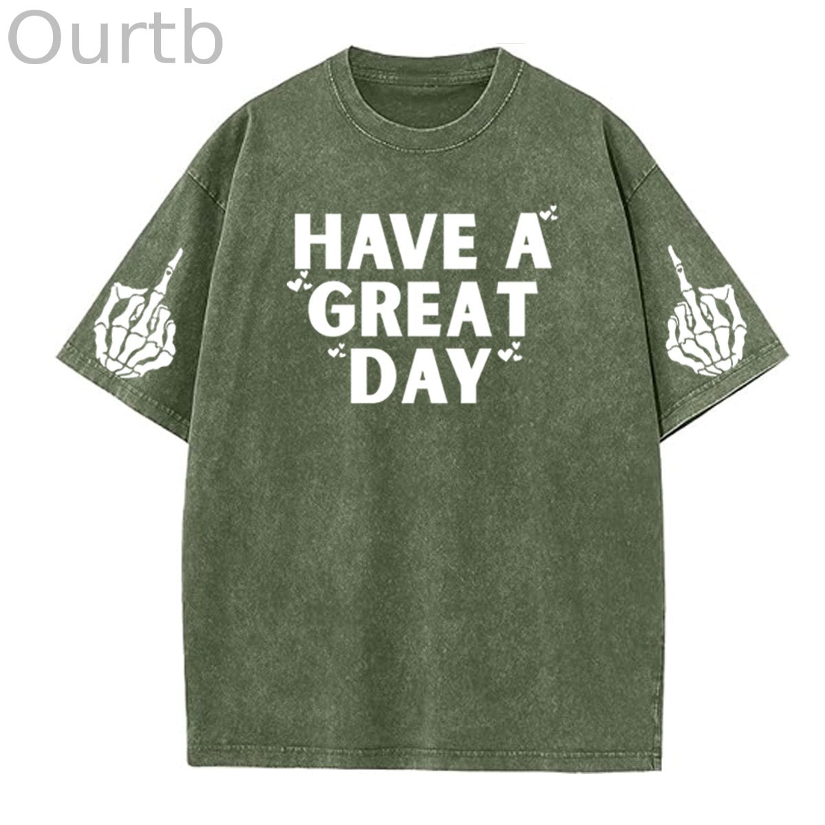 Have A Great Day Funny Pattern  Washed Distressed Crew Neck 100% Cototon T-Shirt