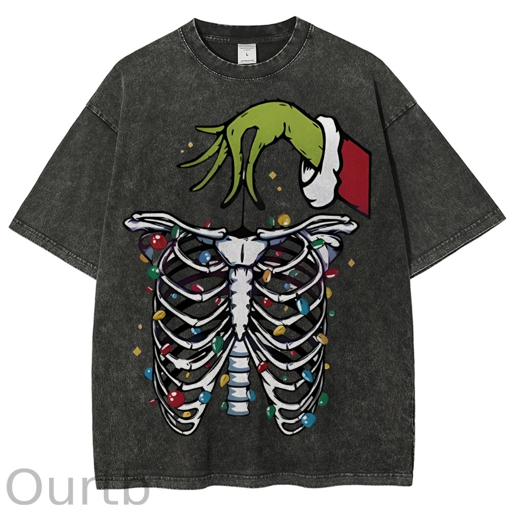 Unisex Christmas Skeleton Printed Washed Tee