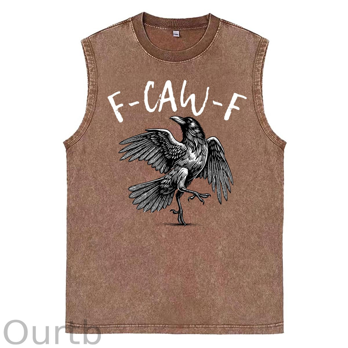F-Caw-F Crow Print Washed Cotton Sleeveless Tank Tops