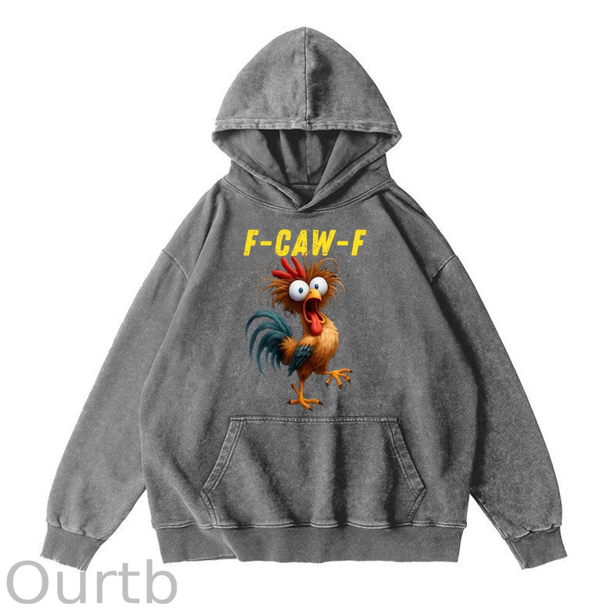 F-Caw-F Crazy Chicken  Pattern Washing And Aging Process 100% 300g Cotton Classic Hoodie