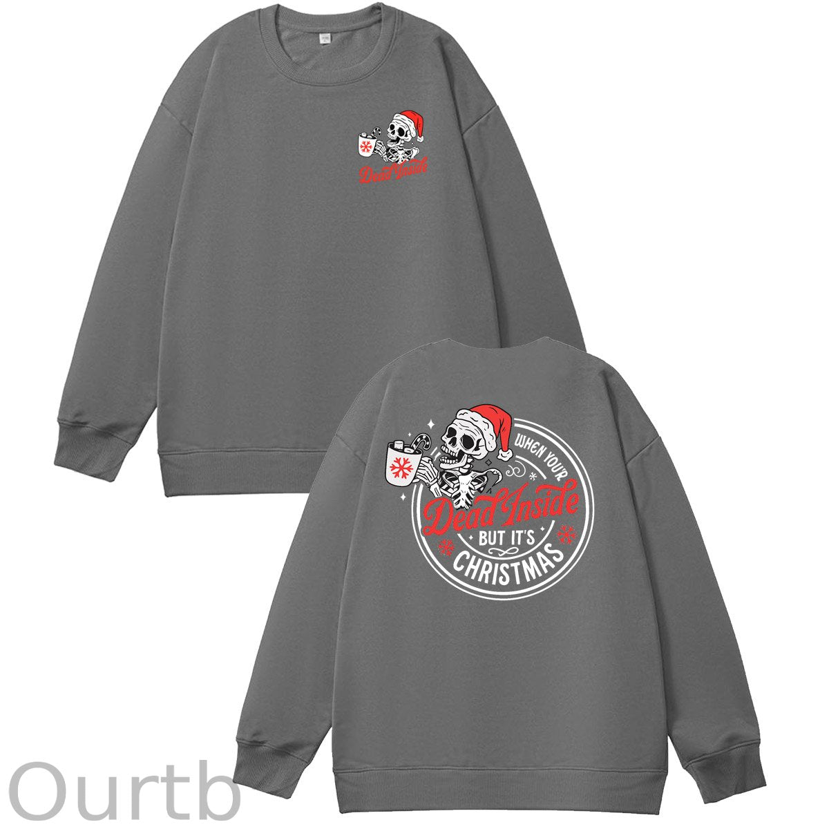 Christmas Dead inside Pattern  100% 300g CottonCrew Neck Sweatshirt