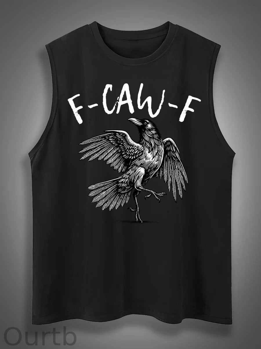 F-Caw-F Crow Print Cotton Sleeveless Tank Tops