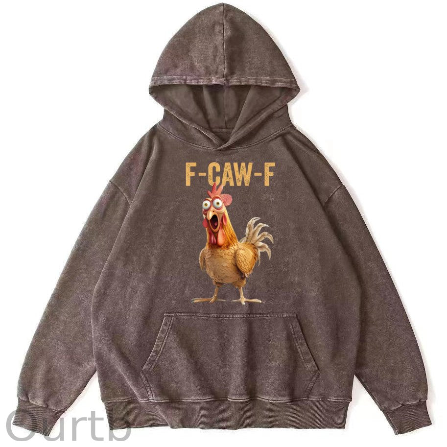 F-Caw-F Chicken 100% 300g Cotton Washed Hooded Sweatshirt