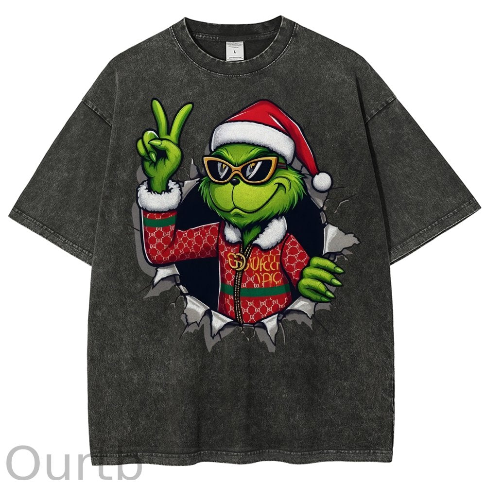 Unisex Christmas Monster Printed Washed Tee