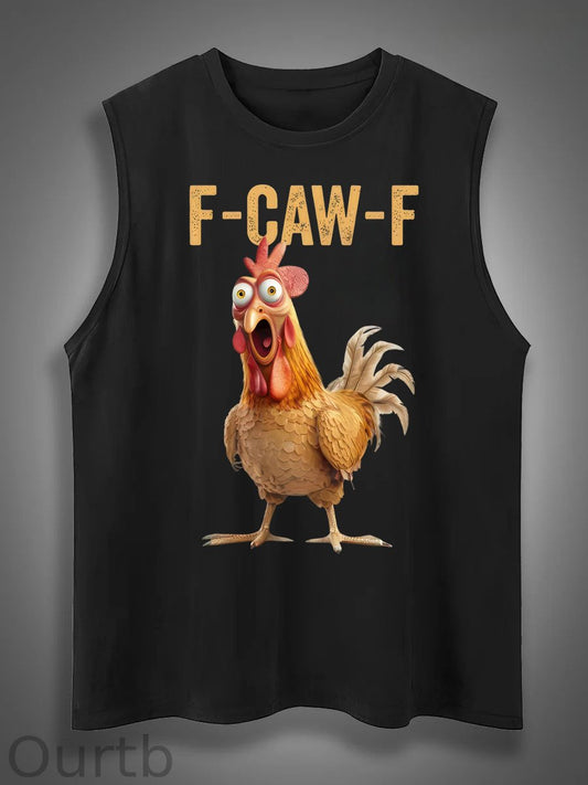 F-Caw-F Chicken Print Cotton Sleeveless Tank Tops