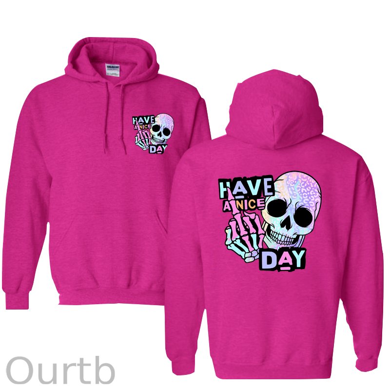 Have A Nice Day Funny Skull  Pattern 100% 300g Cotton Classic Hoodie