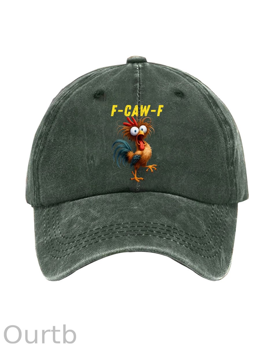 F-Caw-F Crazy Chicken Pattern Washed And Distressed Hats