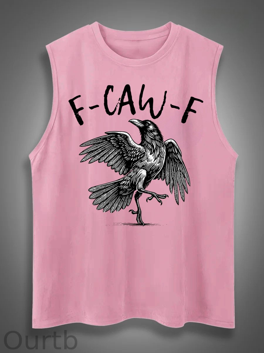 F-Caw-F Crow Print Cotton Sleeveless Tank Tops