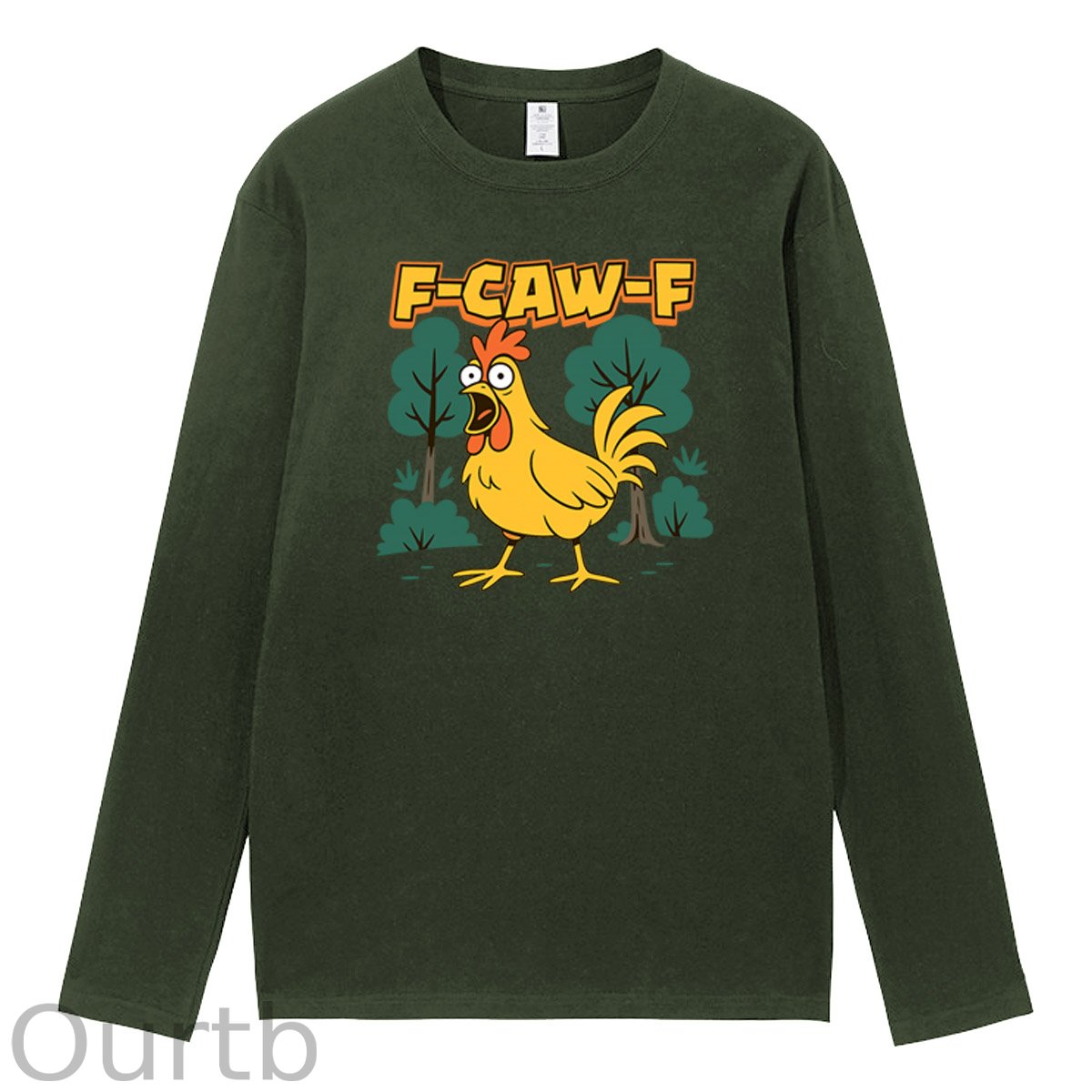 F-Caw-F Crazy Chicken Pattern Long Sleeve 100% Cotton T-Shirt
