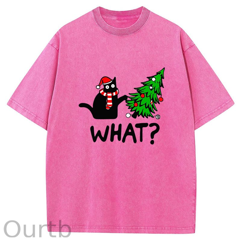 Black Cat What Christmas Washed T-Shirt