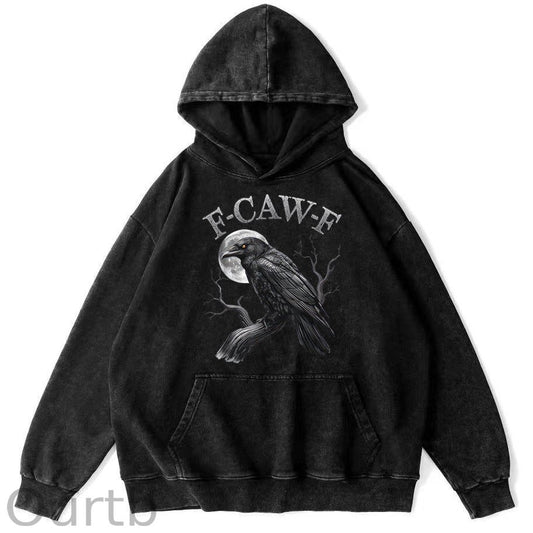 F-Caw-F Crow 100% 300g Cotton Washed Hooded Sweatshirt