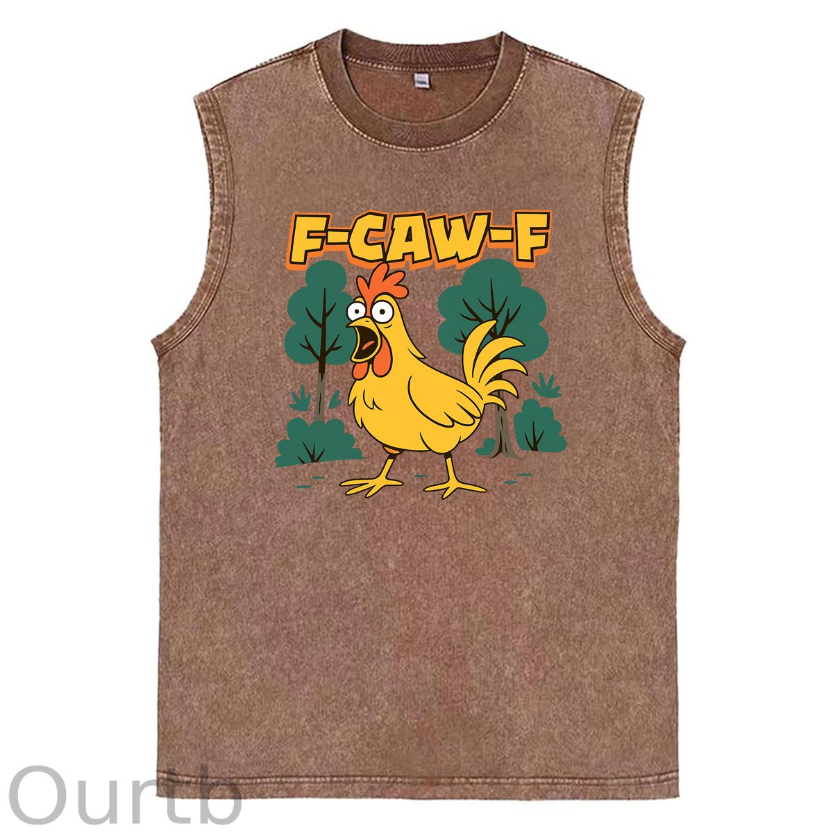 F-Caw-F Crazy Chicken  Pattern Sleeveless Cotton Washed Printed Loose Vest