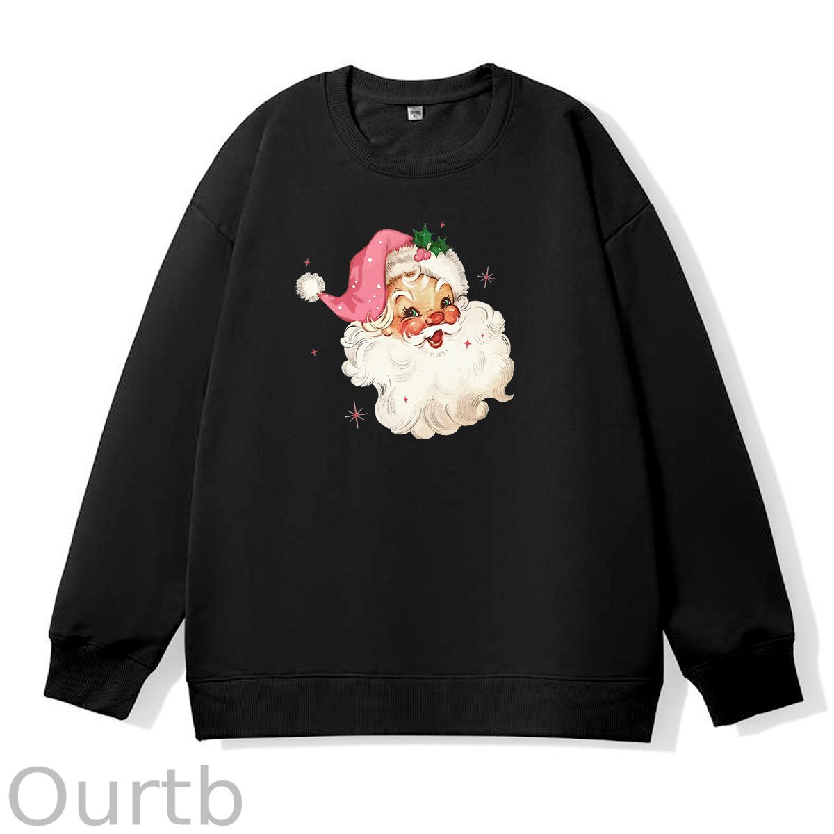 Santa Claus Christmas Pattern 100% 300g CottonCrew Neck Sweatshirt (High Quality Version)