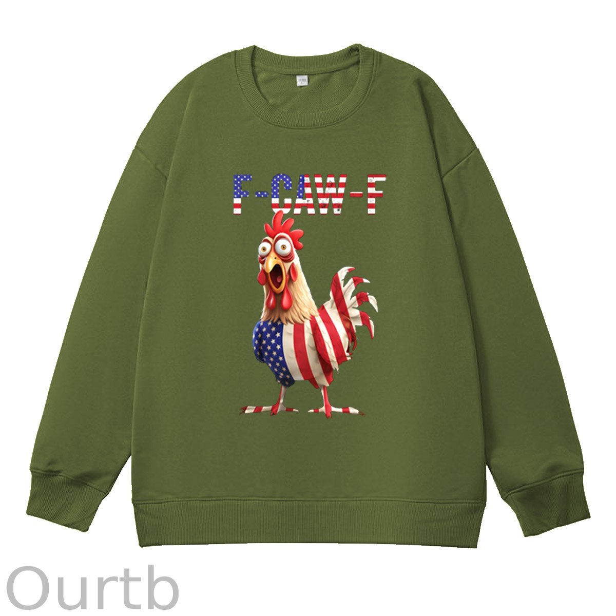 F-Caw-F Shocked American Chicken Pattern  100% 300g CottonCrew Neck Sweatshirt
