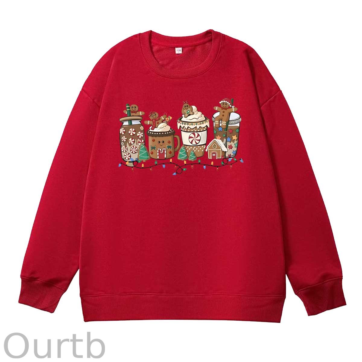 Christmas Gingerbread Man Pattern 100% 300g CottonCrew Neck Sweatshirt