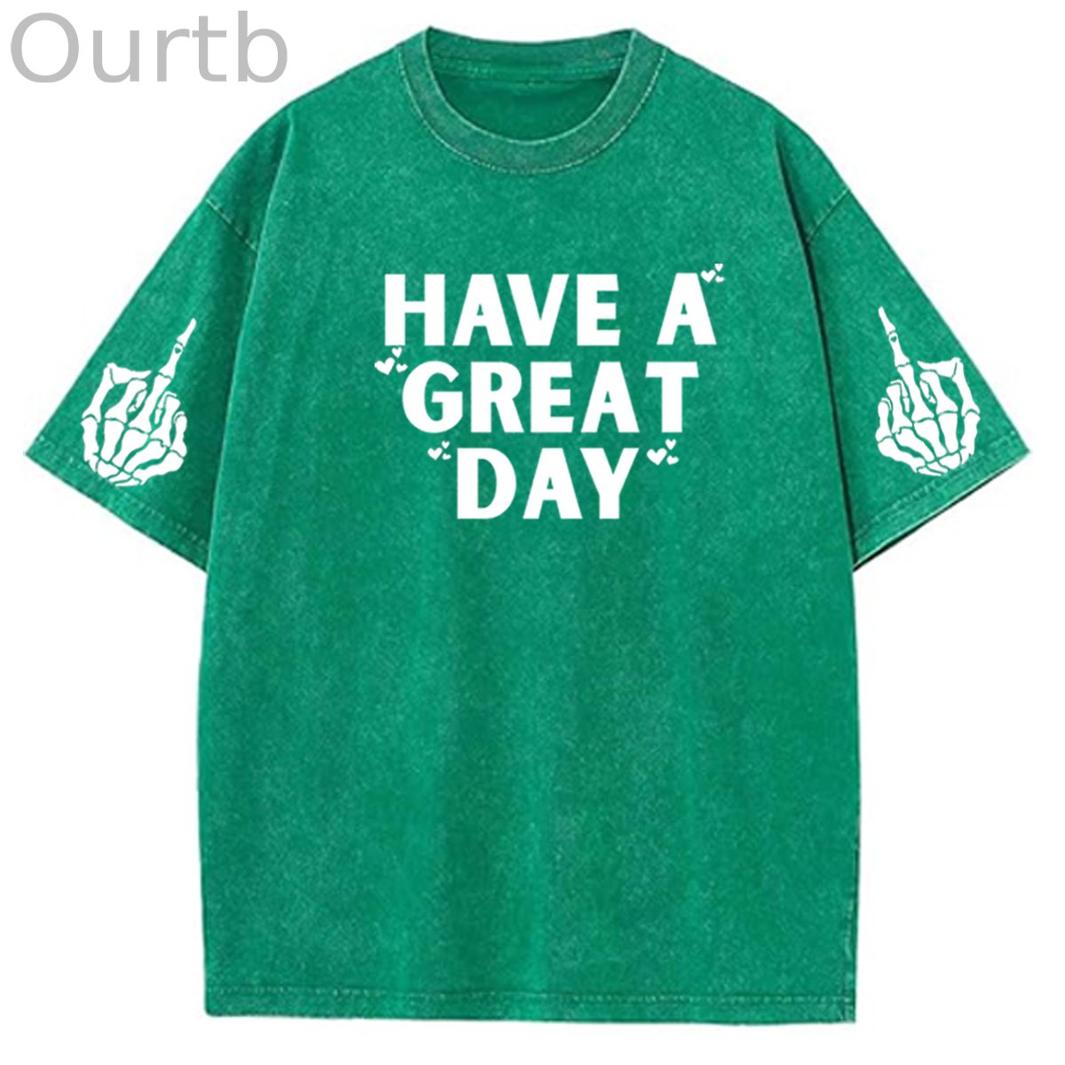 Have A Great Day Funny Pattern  Washed Distressed Crew Neck 100% Cototon T-Shirt