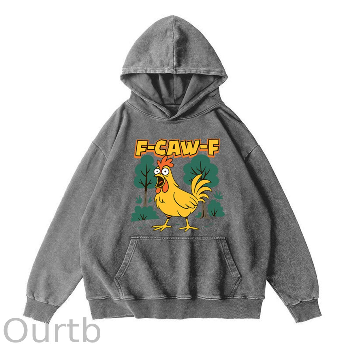F-Caw-F Crazy Shocked Chicken  Pattern Washing And Aging Process 100% 300g Cotton Classic Hoodie