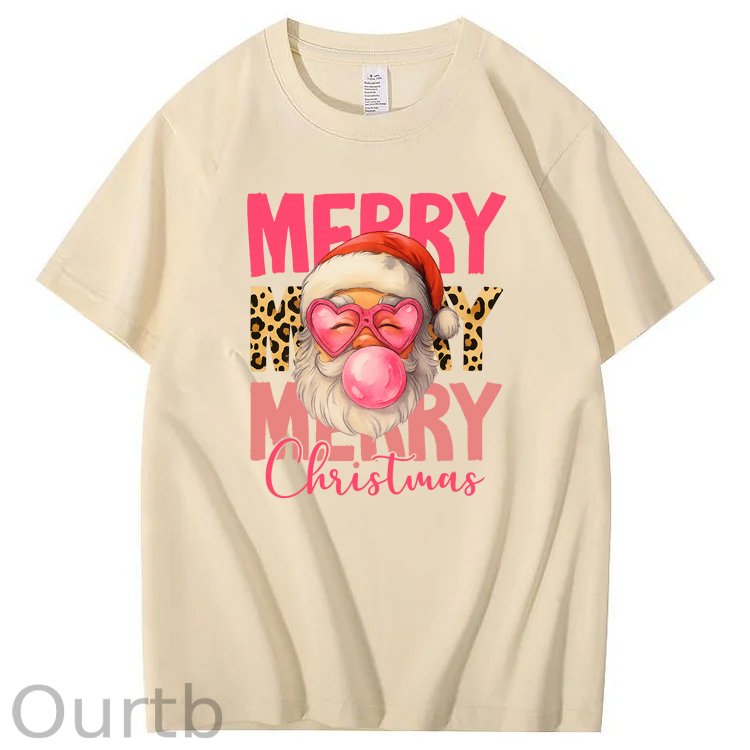 Mery Mery Mery Christmas  Santa Claus Pattern100% Cotton T-Shirt