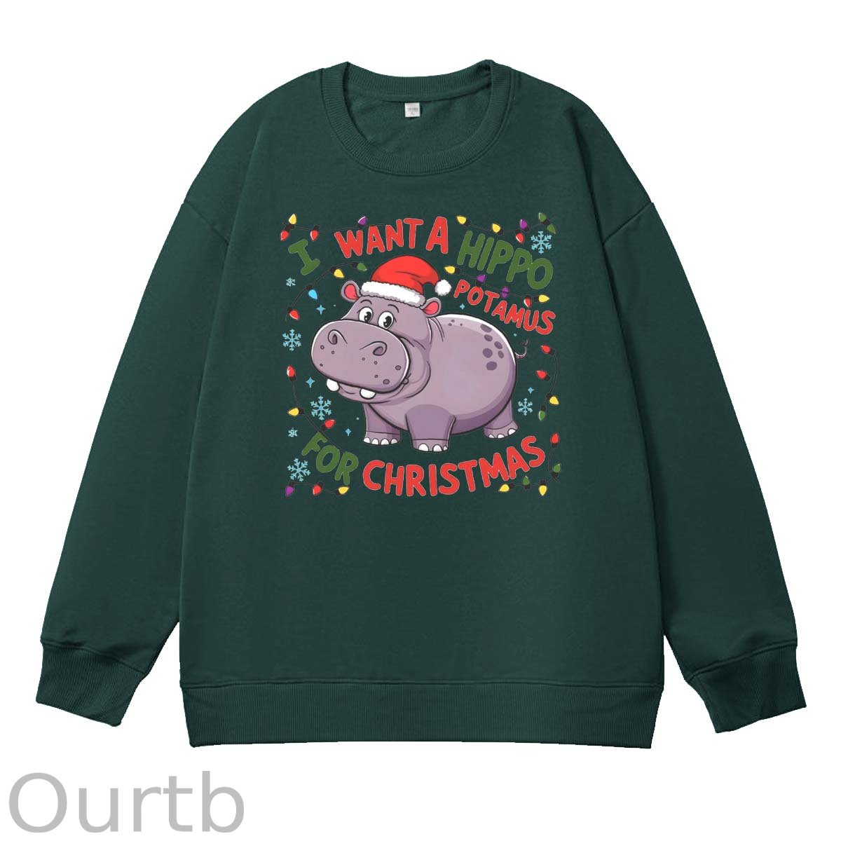 Christmas Hippo   Pattern 100% 300g CottonCrew Neck Sweatshirt