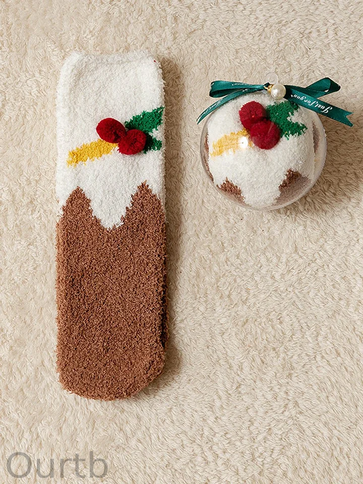 Christmas Ball Coral Fleece Socks Gift Box Christmas Gift Thickened Cartoon Sleep Socks
