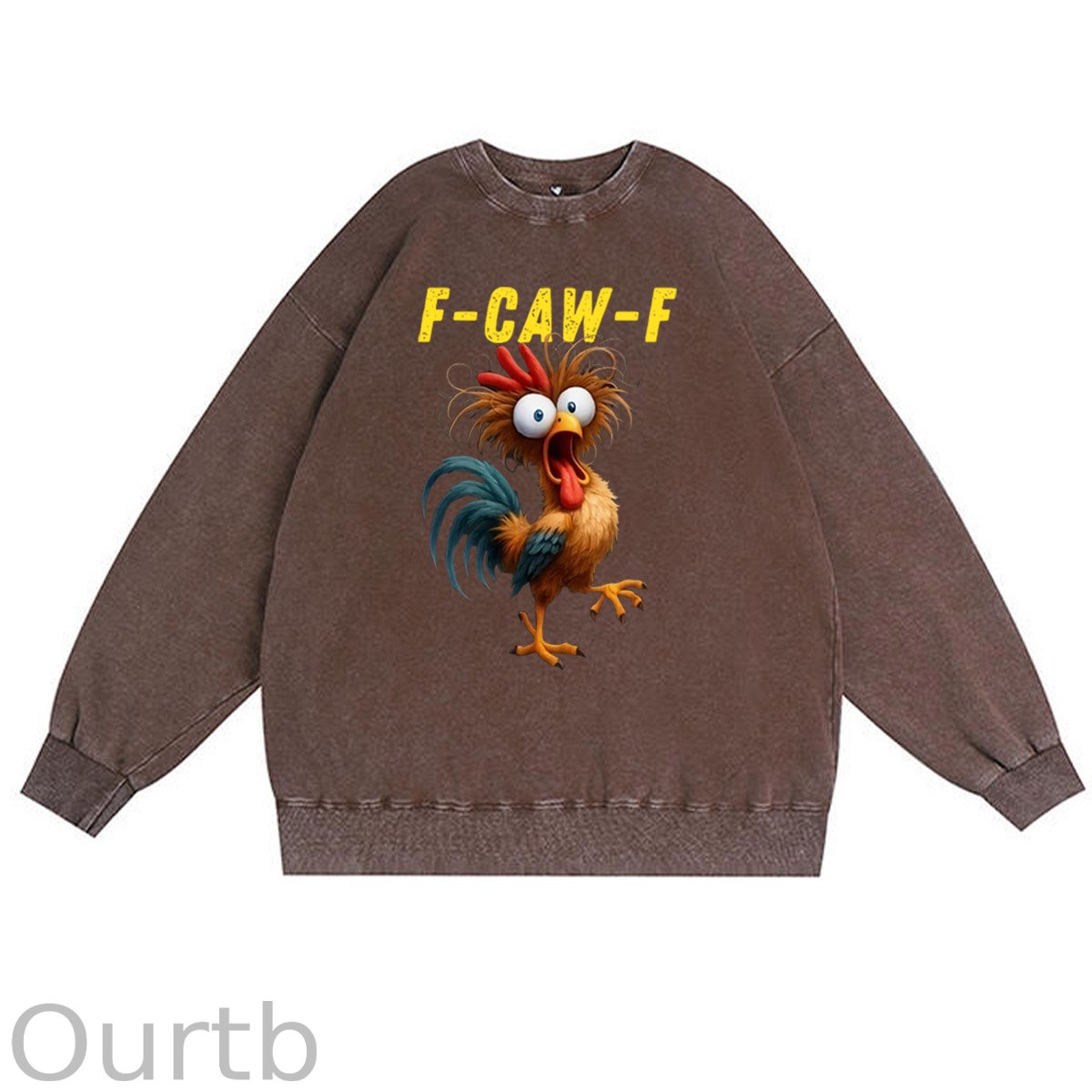 F-Caw-F Crazy Chicken Pattern  Vintage 100% 325g Cotton Washed Long Sleeve Sweatshirt