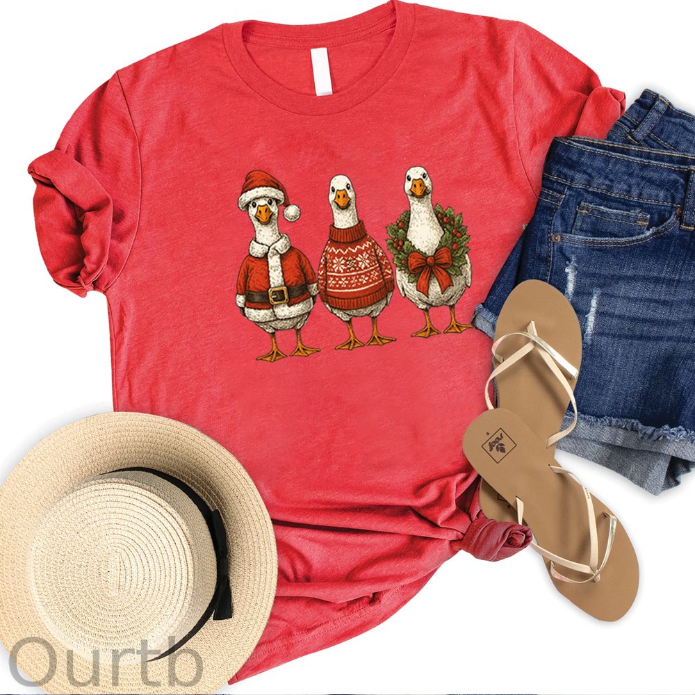 Women's Christmas Ducks  Pattern Round-Neck T-Shirt