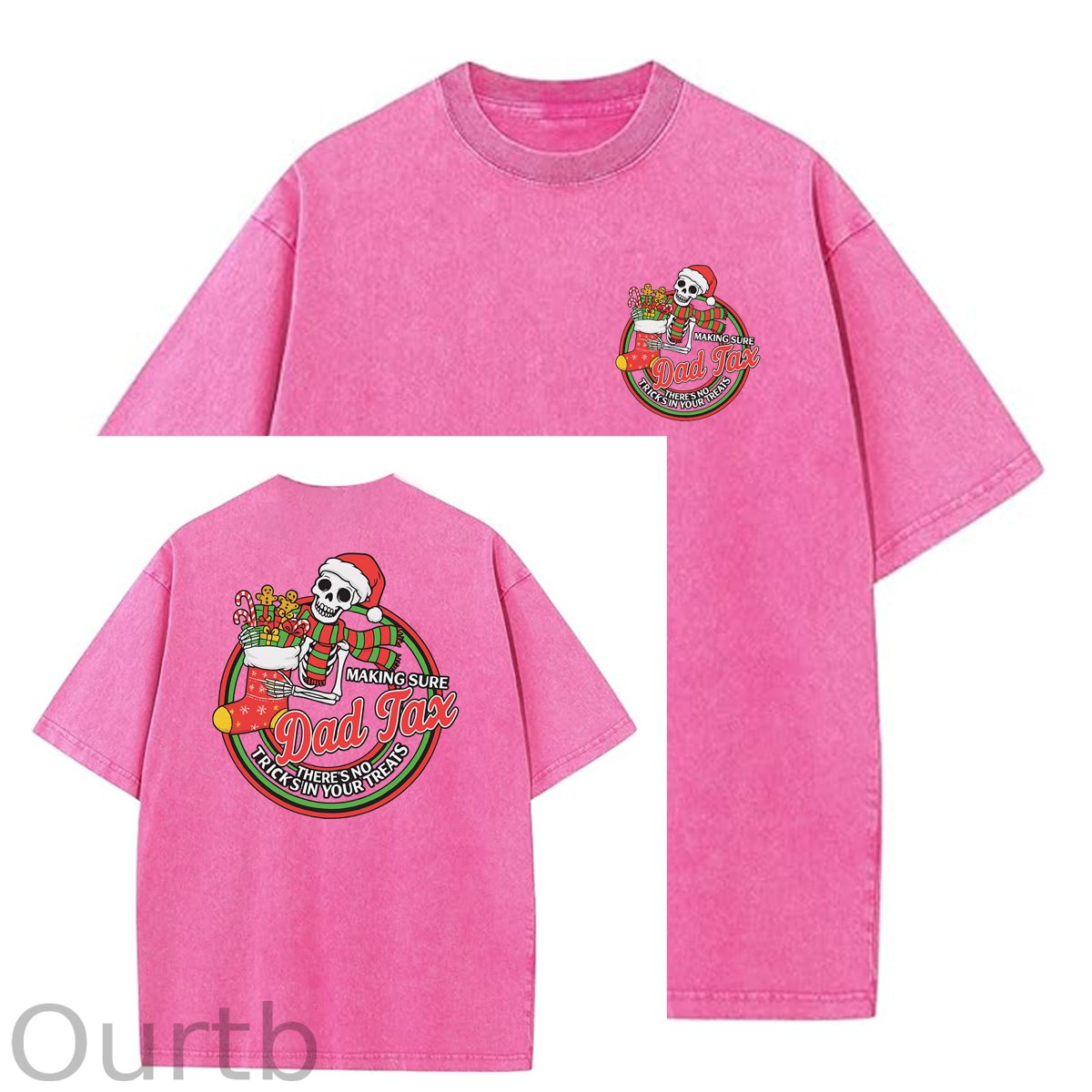 Christmas Dad Tax Pattern  Washed Distressed Crew Neck 100% Cototon T-Shirt