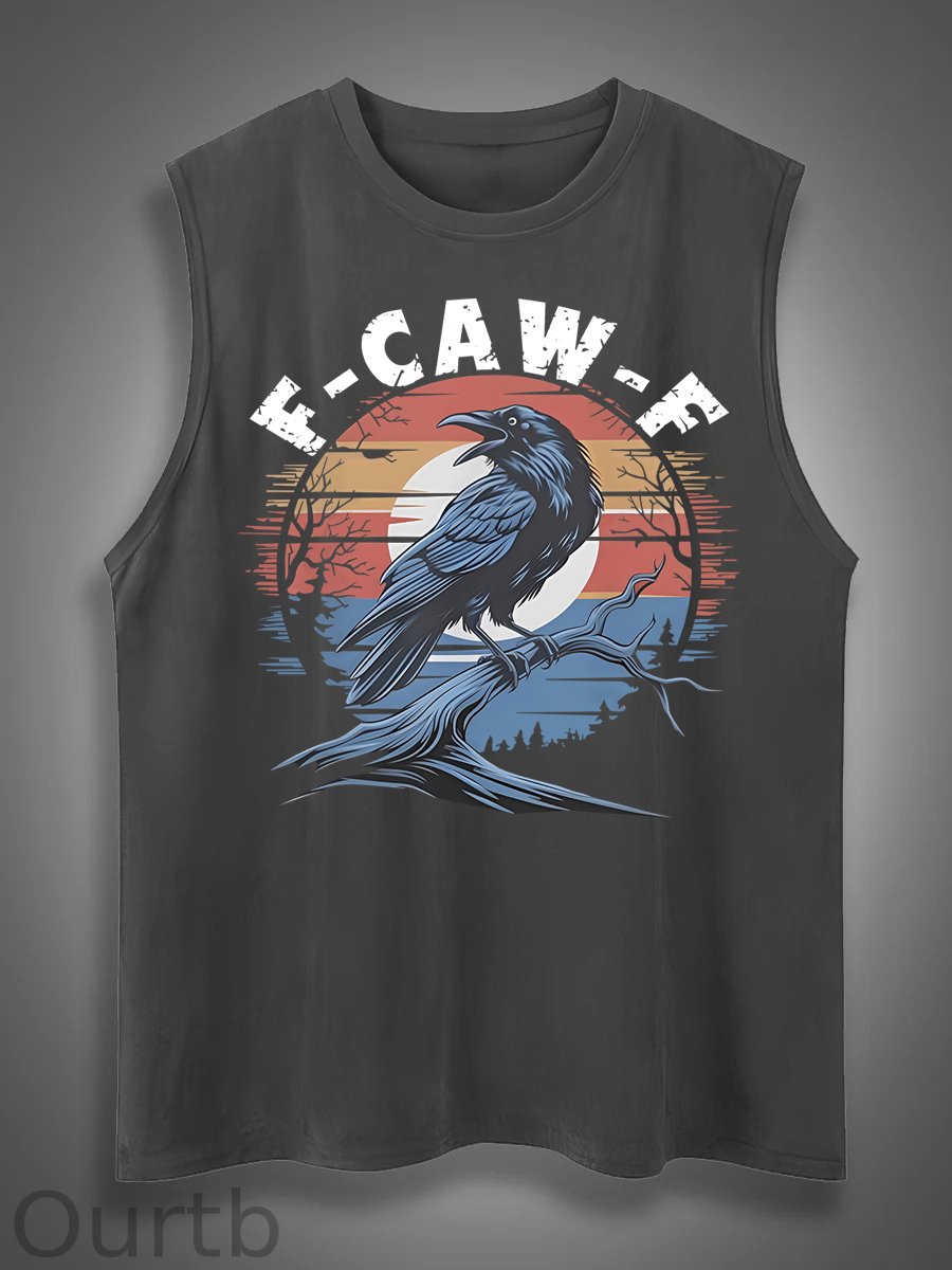 F-Caw-F Crow Print Cotton Sleeveless Tank Tops