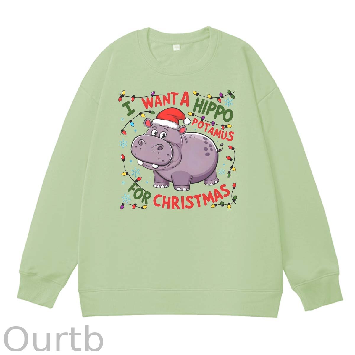 Christmas Hippo   Pattern 100% 300g CottonCrew Neck Sweatshirt
