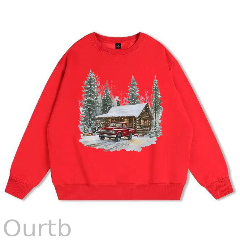 Retro Christmas Red Pickup Truck Winter 100% Cotton Fleece Sweatshirt