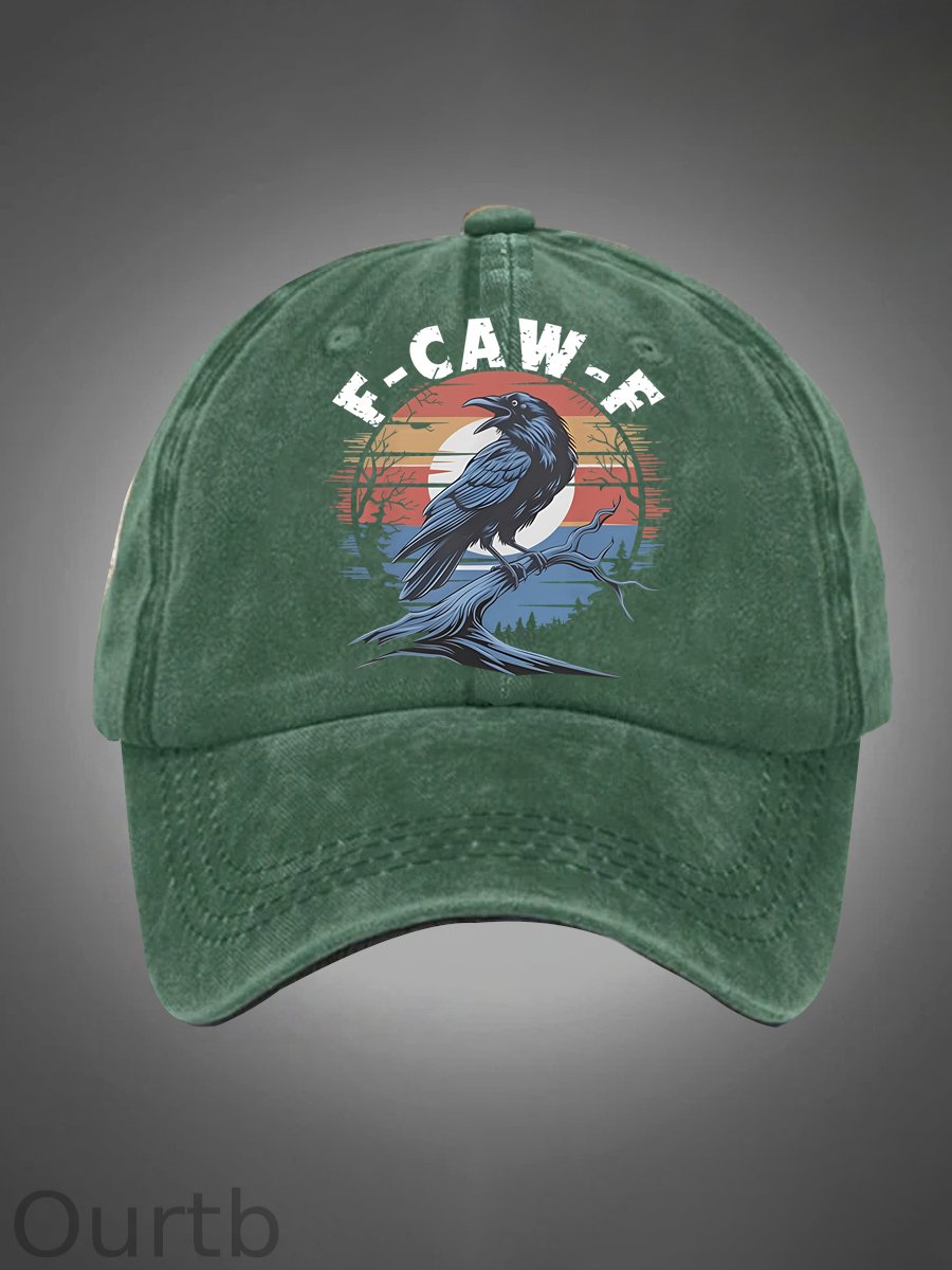 F-Caw-F Crow Pattern Washed Hats