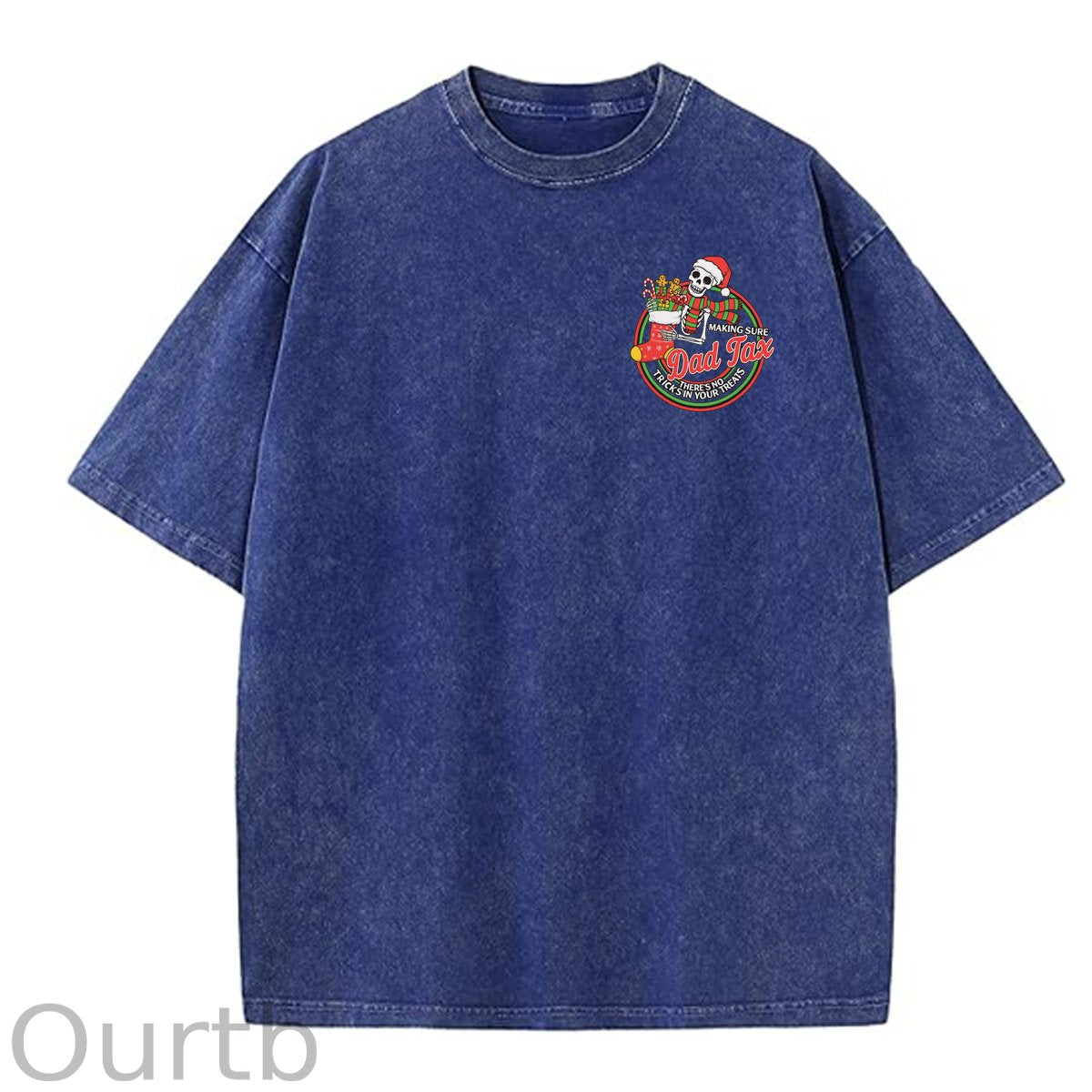 Christmas Dad Tax Pattern  Washed Distressed Crew Neck 100% Cototon T-Shirt