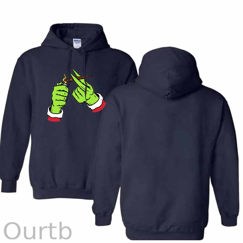 Christmas Green Hairy Monster Hand  Pattern 100% 300g Cotton Classic Hoodie