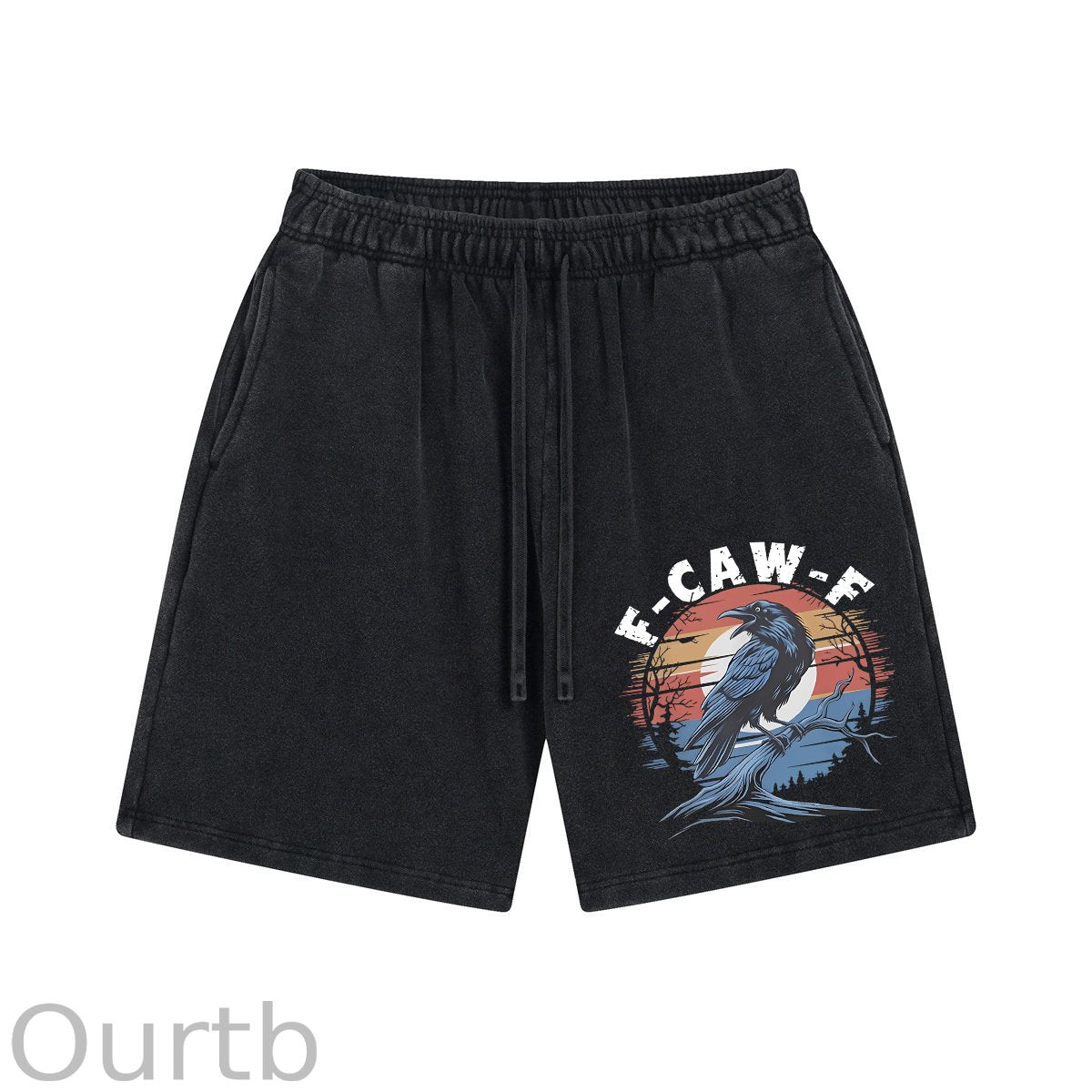 F-Caw-F Crow Print Washed Shorts Pants
