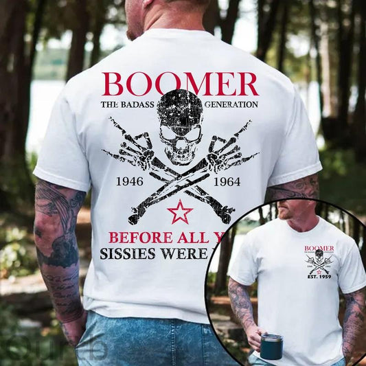 Personalized Boomer Shirt Custom Year Badass Generation T-shirt 100% Cotton Unisex Comfort Womenwear Graphic Crew Neck Long Sleeve Autumn Casual Christmas Pull On