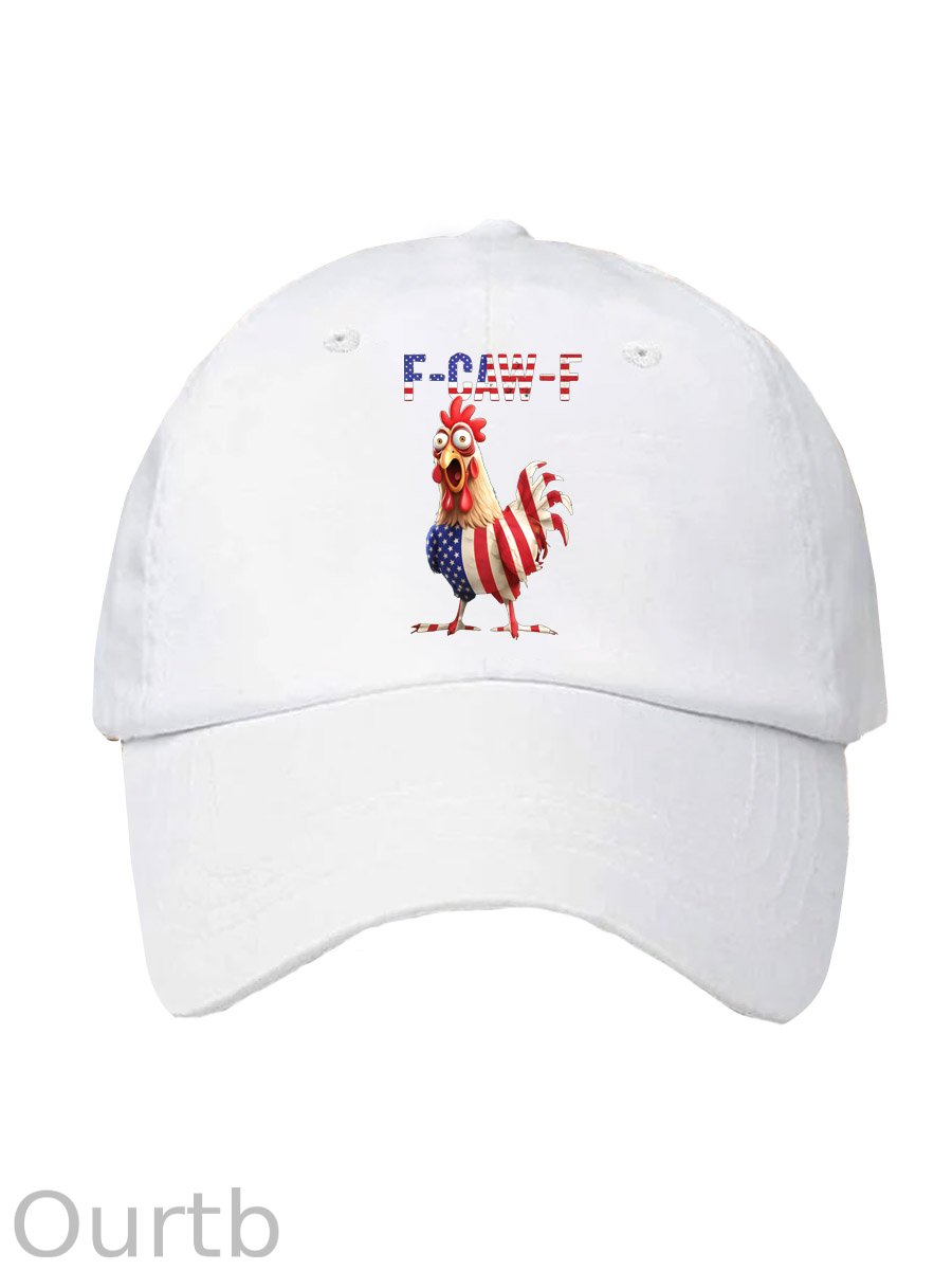 F-Caw-F Shocked American Chicken Pattern Washed And Distressed Hats