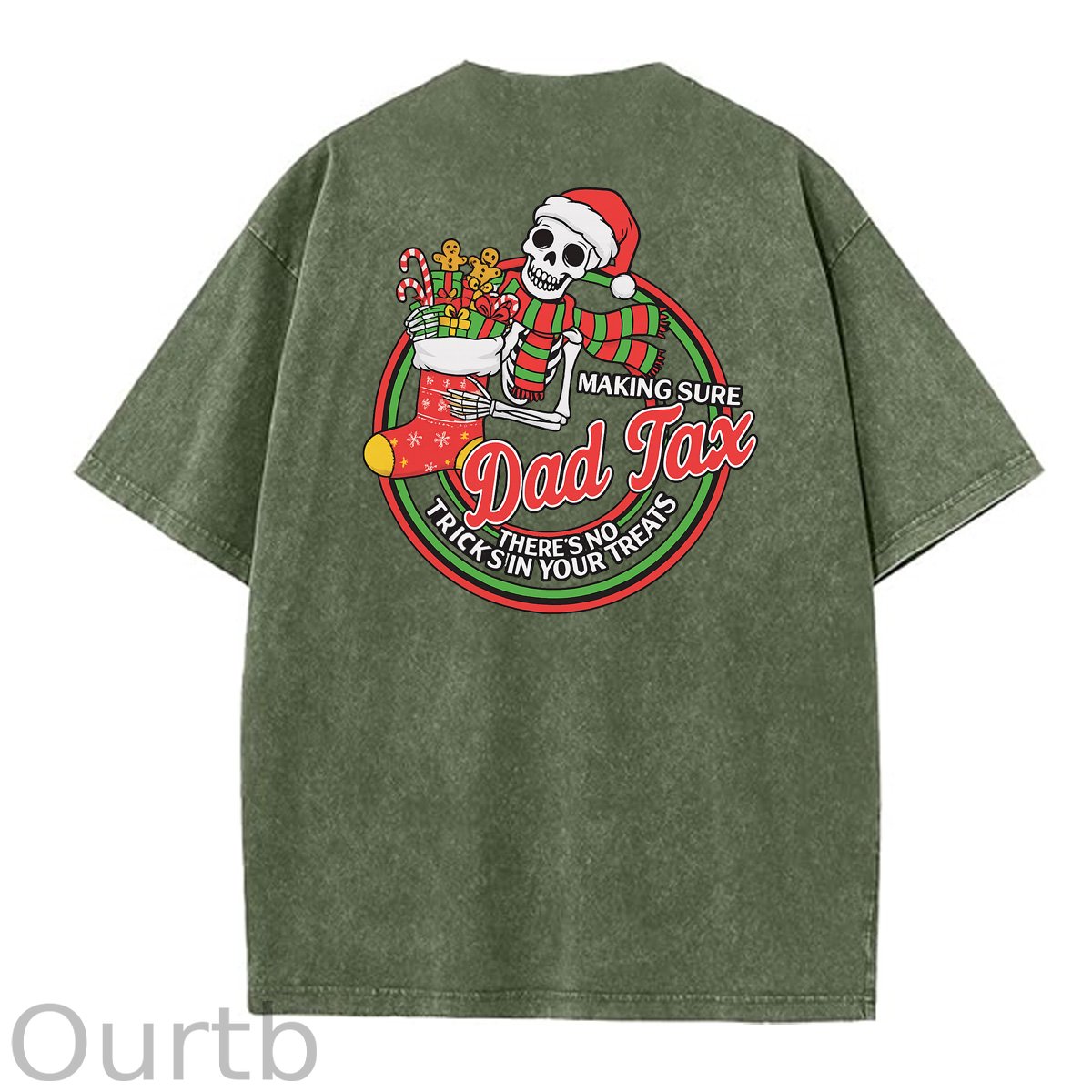 Christmas Dad Tax Pattern  Washed Distressed Crew Neck 100% Cototon T-Shirt