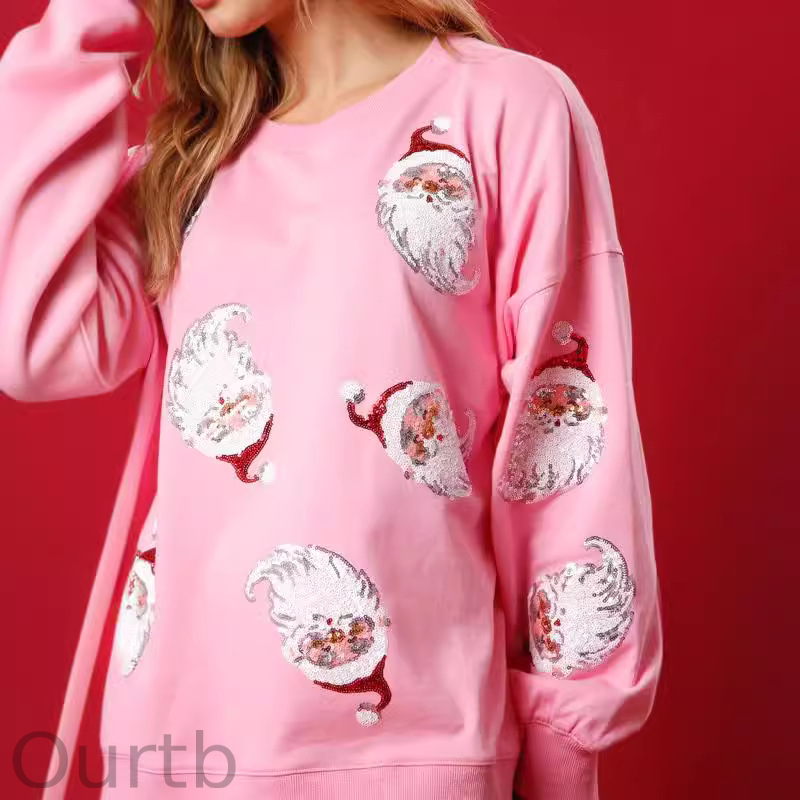 🎄Women's Round Neck Casual Loose Christmas Sequin Sweatshirt🎄