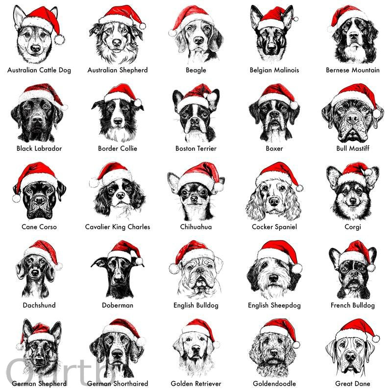 Santa Paws Christmas Dog Sweatshirt – 50 Dog Breeds in Festive Santa Hat | Gildan Unisex Holiday Pullover