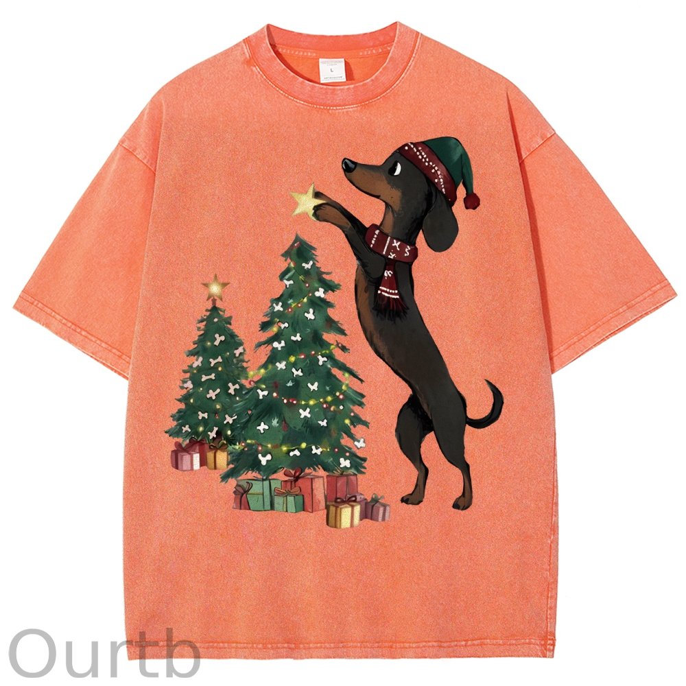 Unisex Christmas Tree Printed Washed Tee