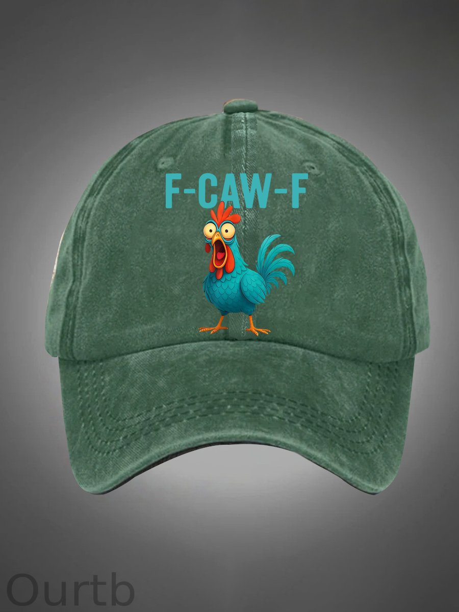 Funny Rooster Chicken F-Caw-F Chicken Pattern Washed Hats